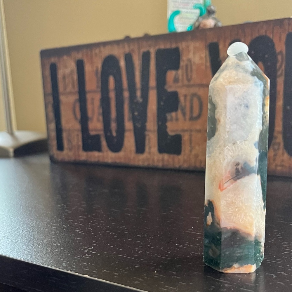 Moss Agate Tower | Natural Stone Crystal Point Obelisk Wand | Meditation Stone